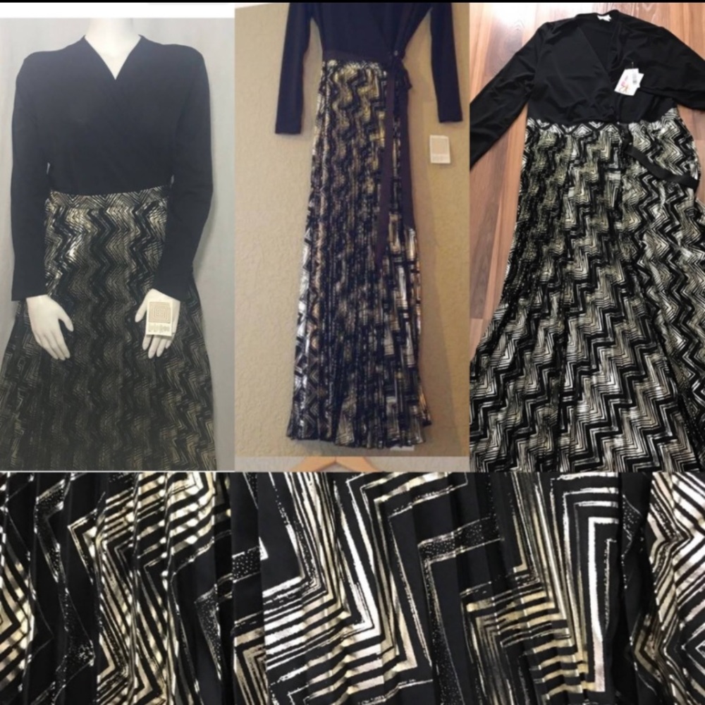 Lularoe “Gold/Black” Elegant Deanne Wrap Dress 2XL